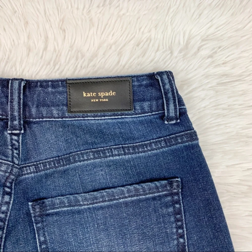 Kate Spade Broom Street‎ high rise straight jeans solid blue classic medium wash